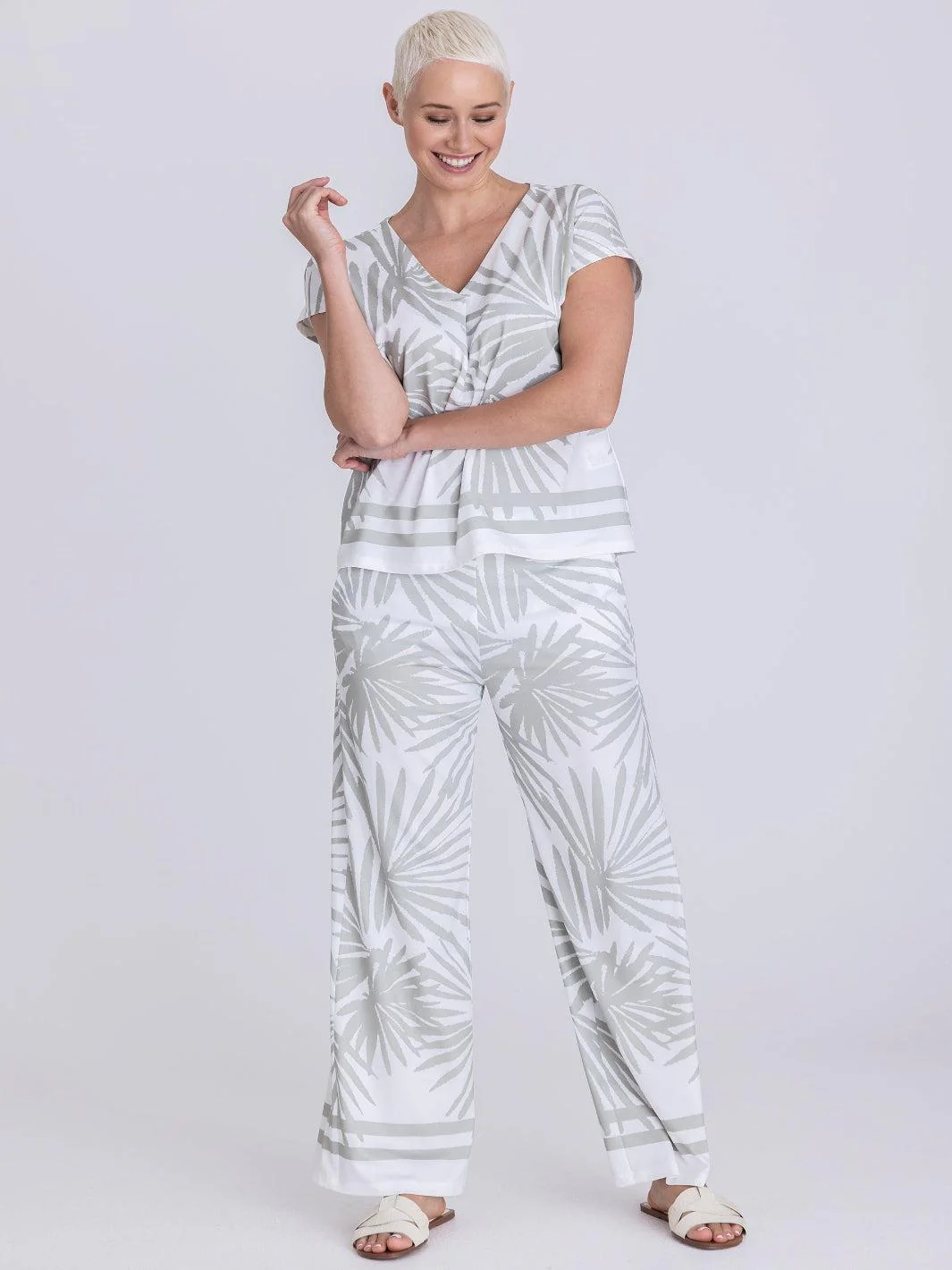 Tuzzi V Neck Top In Sage Print 415402 - Image 3